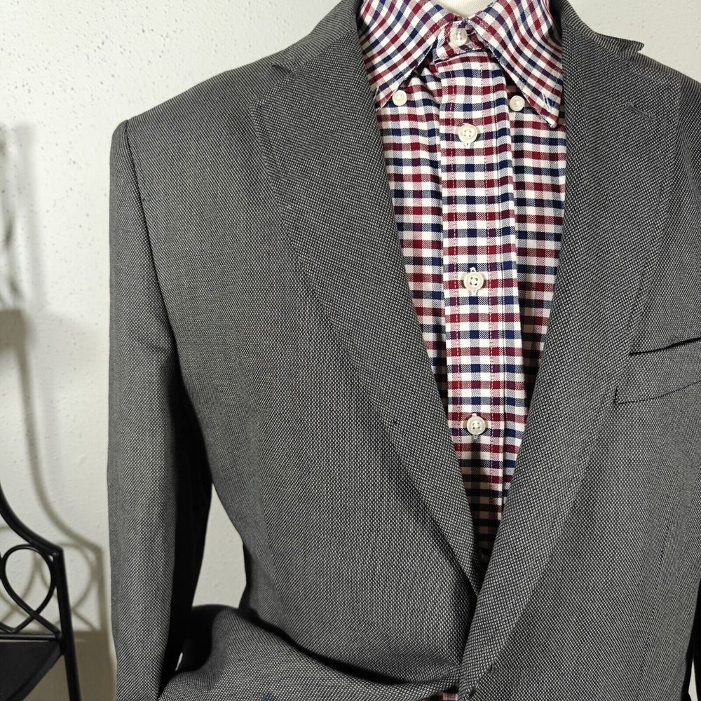 Van Heusen Studio Men's Sport Coat Blazer Two Button Gray Polyester Rayon 44L - Picture 6 of 13